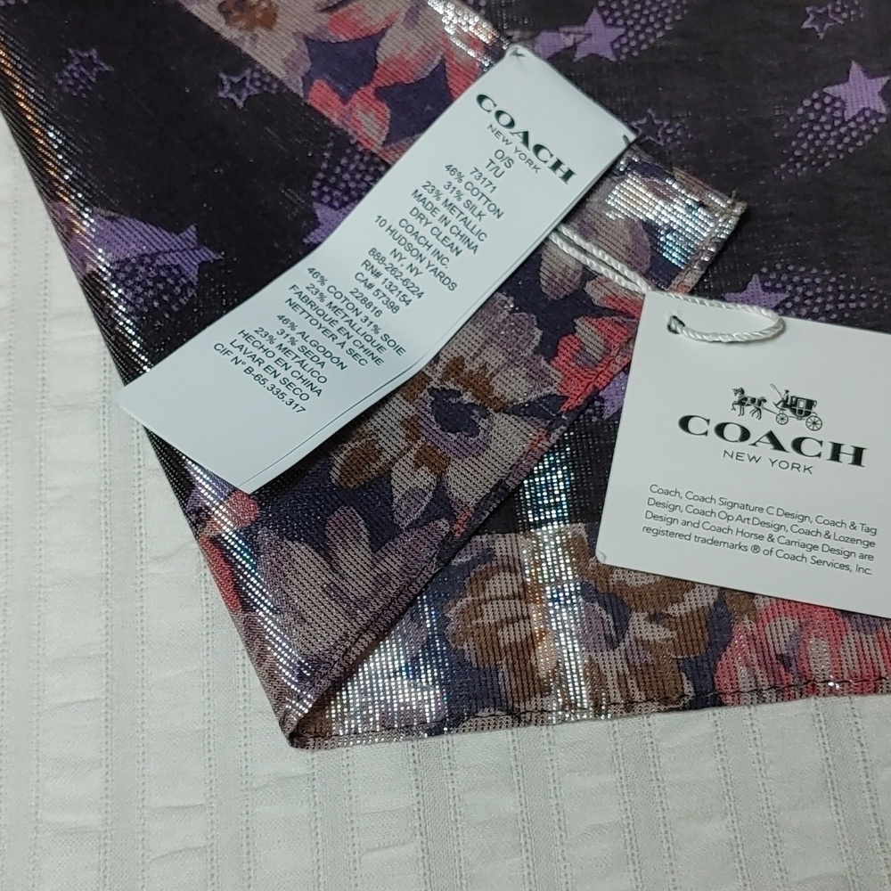 NWT Coach Dusty Lavender Glam Rock Lame Bandana Silk Blend - Picture 6 of 7